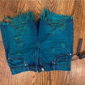 Blank NYC Frayed Denim High Rise Shorts